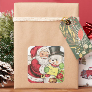 Sticker Carré Retro vintage Père Noël snowman