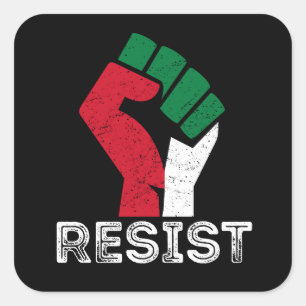 Sticker Carré Retro Vintage Resist Palestine drapeau de poing Li