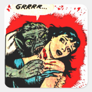 Sticker Carré Retro Vintage Werewolf Morsady