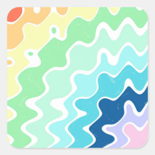 Sticker Carré Retro Wavy Lines Pastel Rainbow Colors Motif