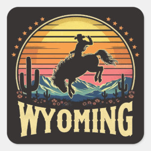 Sticker Carré Retro Wyoming Cowboy