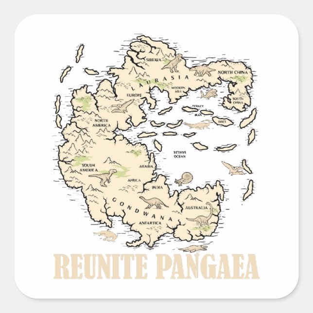 Sticker Carré Réunir Pangaea Plan du monde Histoire Géologie amu (Devant)
