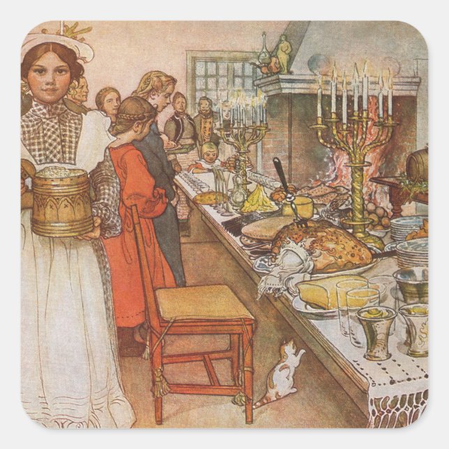 Sticker Carré Réveillon de Noël par Carl Larsson, Vacances Vinta (Devant)