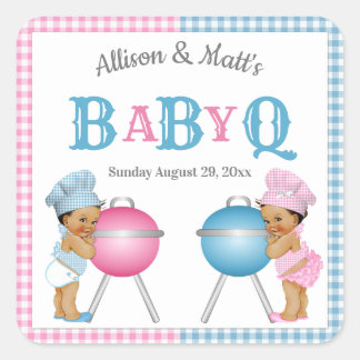 Sticker Carré Révélation de genre Rose Bleu Gingham BabyQ BBQ