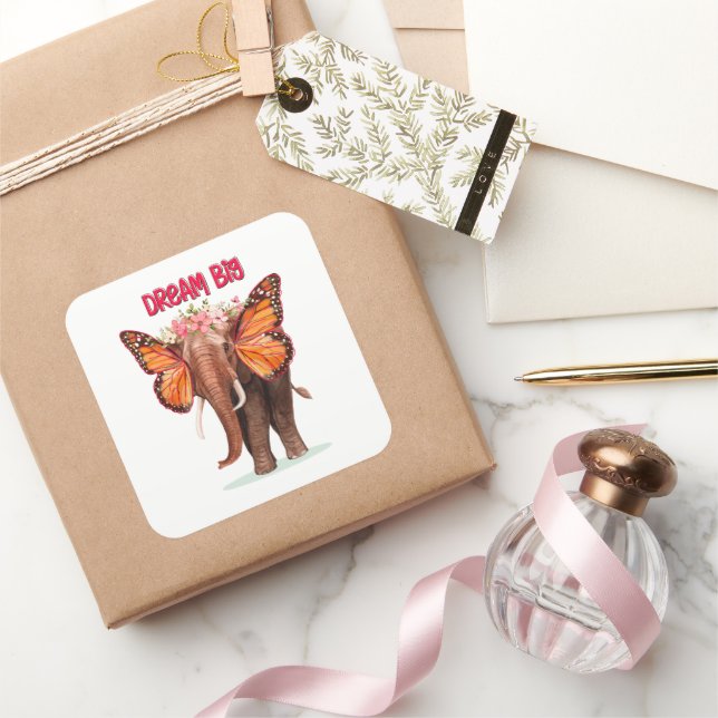 Sticker Carré Rêver Gros Comme Un Inspirationnel Éléphant (Cadeaux)