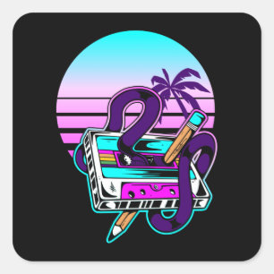 Sticker Carré Rewind Cassette Music Pencil 80s 90s