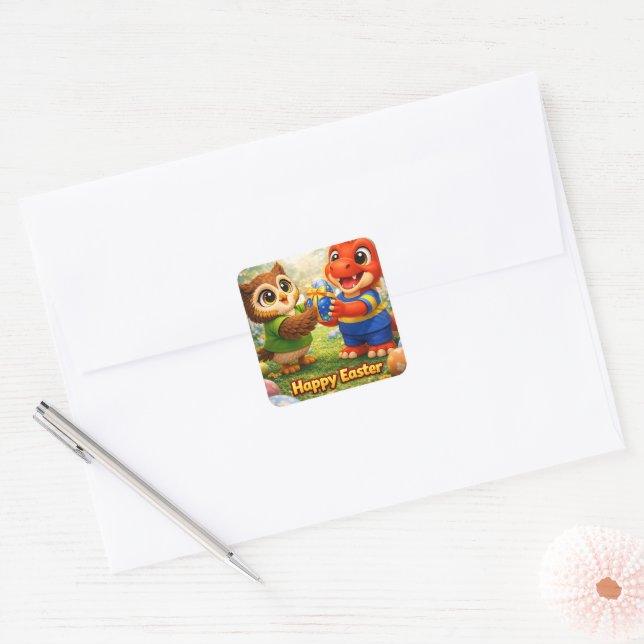 Sticker Carré Rex and hoot happy Easter Square envelope seal (Enveloppe)