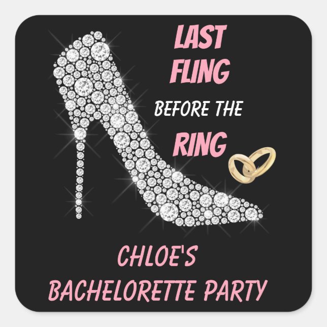 Sticker Carré Rhinestone talons Dernier Fling Bachelorette Party (Devant)
