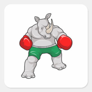 Sticker Carré Rhino à Boxing avec gants de boxe