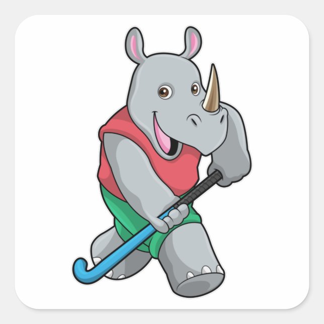 Sticker Carré Rhino à Hockey avec chauve-souris de hockey (Devant)