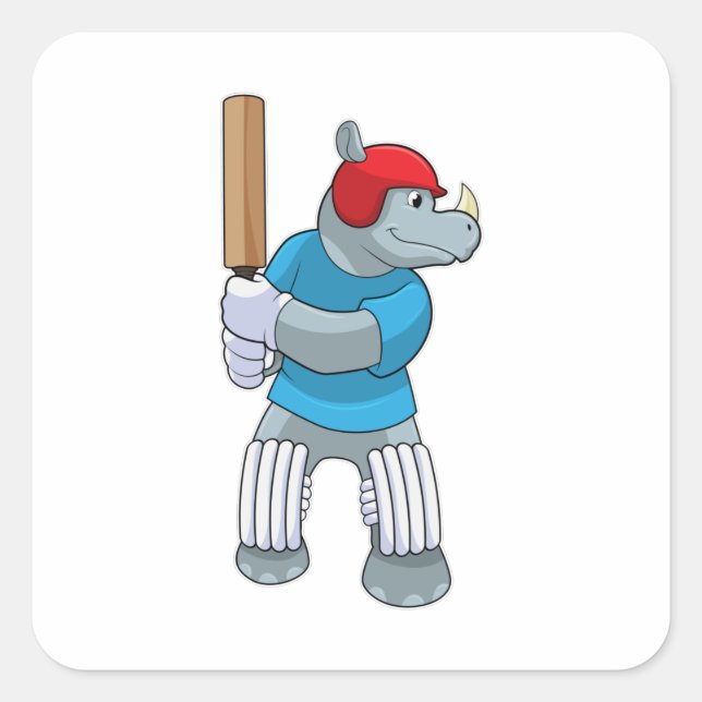 Sticker Carré Rhino au cricket avec chauve-souris de cricket (Devant)