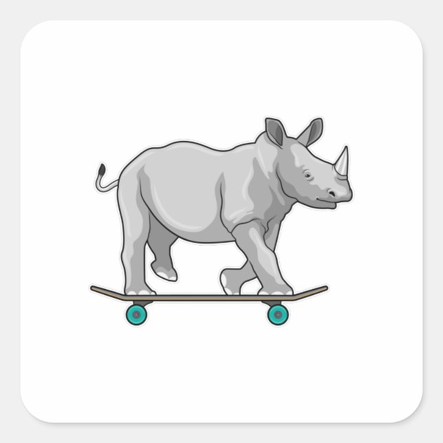 Sticker Carré Rhino en patinage avec skateboard (Devant)