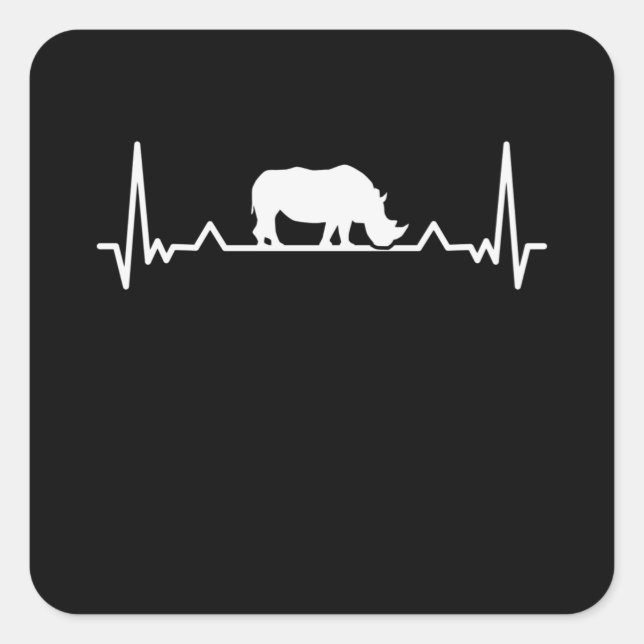 Sticker Carré Rhino Heartbeat Enregistrer le cadeau Rhinoceros (Devant)
