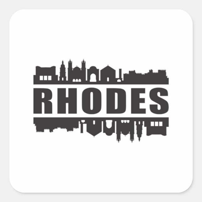 Sticker Carré Rhodes Grèce City Skyline Cityscape Voyage Cadeau (Devant)