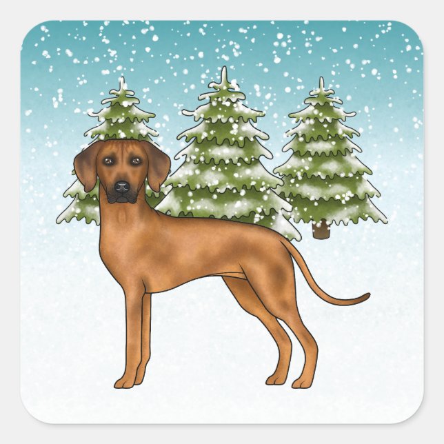 Sticker Carré Rhodesian Ridgeback Lion Dog Snowy Winter Forest (Devant)