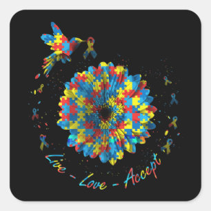 Sticker Carré Ribbon Fleur Oiseau Puzzle Amour En Vie Accepter A