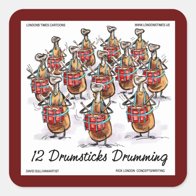Sticker Carré Rick London "12 Drumsticks Drumming" Noël (Devant)