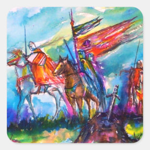 Sticker Carré RIDERS DANS LA TEMPÊTE Chevaliers Médiévaux Horseb