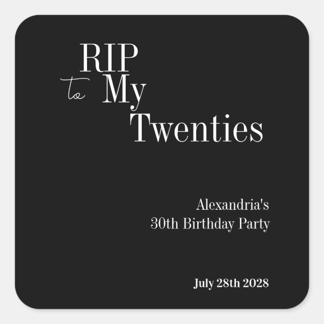 Sticker Carré RIP 20s 30e anniversaire Black and White Party (Devant)