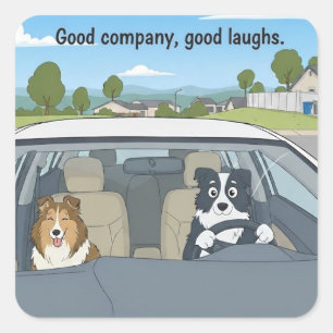 Sticker Carré Road trip de Sheltie et Border Collie