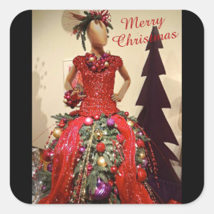 Sticker Carré Robe Afrocentrique Forme Mannequin Arbre de Noël