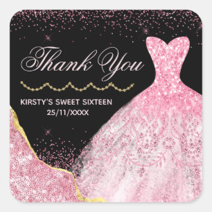 Sticker Carré Robe aquarelle rose glamour bordure douce 16e anni
