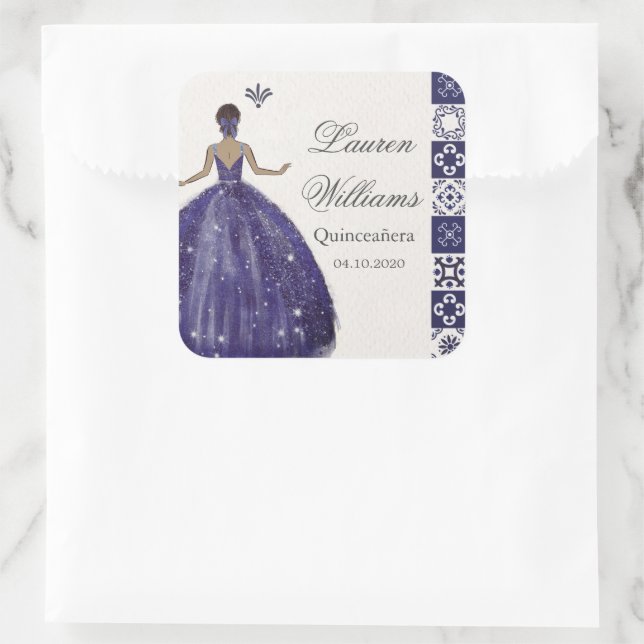 Sticker Carré Robe Bleue Carreaux Artistiques Quinceañera Sticke (Sac)
