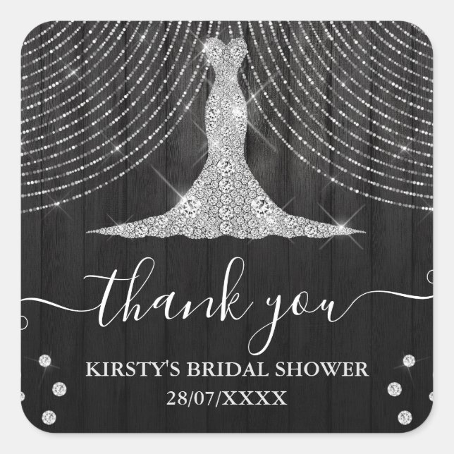 Sticker Carré Robe de diamant argentée sur douche de mariée en b (Devant)