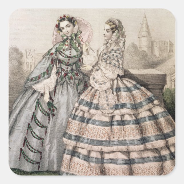 Sticker Carré Robe de jour de 1858, gravée par Barreau (Devant)