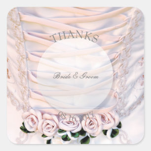 Sticker Carré Robe de mariée blanche avec Mariage Rose