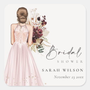 Sticker Carré Robe de mariée élégante Boho Blush Shower de maria