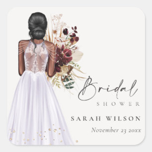 Sticker Carré Robe de mariée lilas élégante Boho Shower de maria