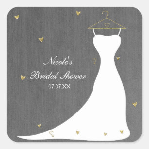 Sticker Carré Robe de mariée moderne et douche de mariée coeurs