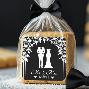 Sticker Carré Robe de mariée Monsieur & Madame Couple de jeunes 