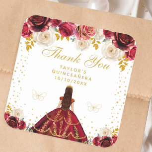Sticker Carré Robe de princesse florale rouge pour Quinceañera