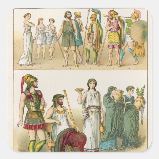 Sticker Carré Robe grecque, de 'Trachten der Voelker', 1864 (Devant)
