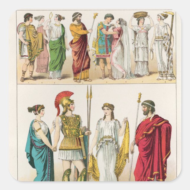 Sticker Carré Robe grecque, de 'Trachten der Voelker, 1864 (Devant)