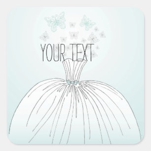 Sticker Carré Robe Mariage Bleu Blancs