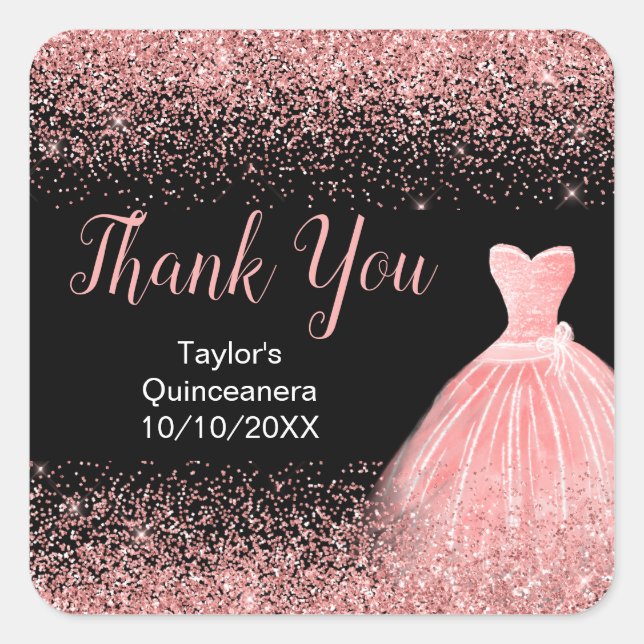 Sticker Carré Robe rose rose Faux Parties scintillant Quinceaner (Devant)