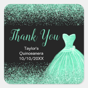 Sticker Carré Robe verte Quinceanera Mint Robe Faux Parties scin