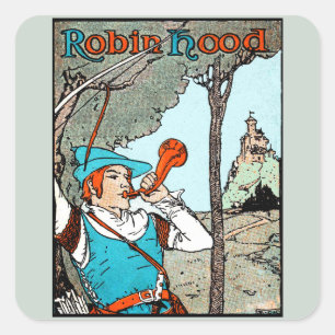 Sticker Carré Robin Hood Antique Illustration Joyeux Hommes