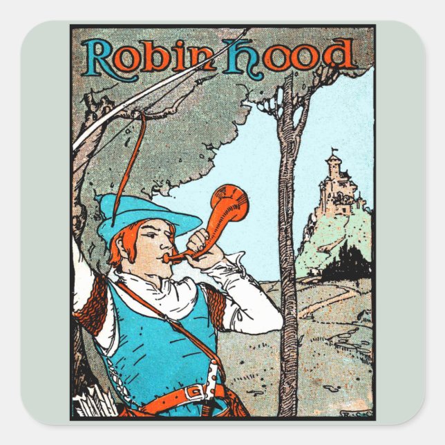 Sticker Carré Robin Hood Antique Illustration Joyeux Hommes (Devant)