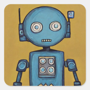 Sticker Carré Robot bleu