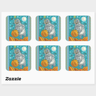 STICKER CARRÉ ROBOT PICER CITROUILLES, HALLOWEEN HOMME MÉCANIQUE