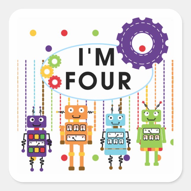Sticker Carré Robot T-shirts et cadeaux d'anniversaire 4e (Devant)