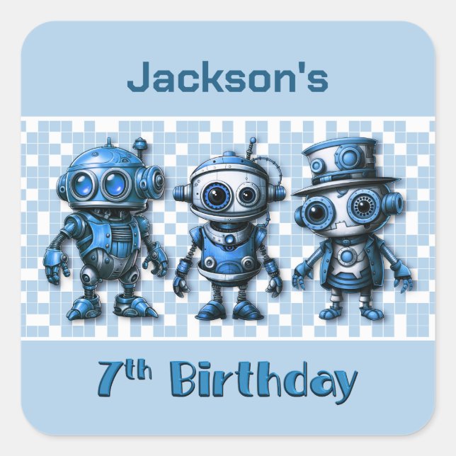 Sticker Carré Robot Thème 7ème anniversaire Enveloppe Enveloppe  (Devant)