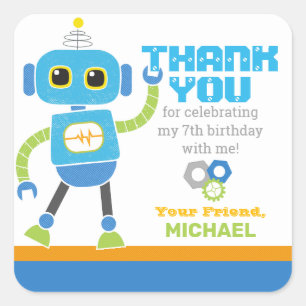 Sticker Carré Robots et boulons Bleu et vert Favoriser l'anniver