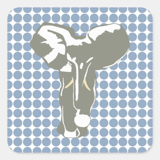 Sticker Carré Rock Blue Safari point avec Pop Art Elephant (Devant)