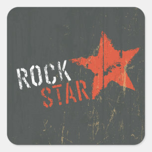 Sticker Carré Rock Star en Détresse Grunge Étoile Rouge