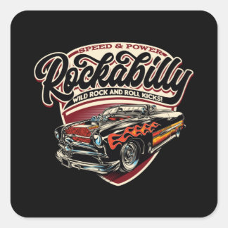 Sticker Carré Rockabilly Hotrod Speed Flames - neg
